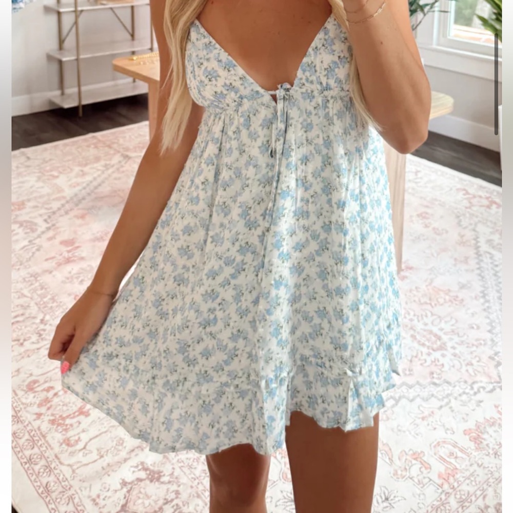 SKY TO MOON BOUTIQUE Floral Blue Mini Dress